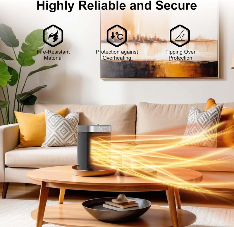 WINHL Portable Space Heater, Three Heating Modes (700W/1000W/1500W), with Remote Control, 1-12H Timer Electric Heaters, Ideal for Home, Office, and Bedroom Indoor Use - Image 2